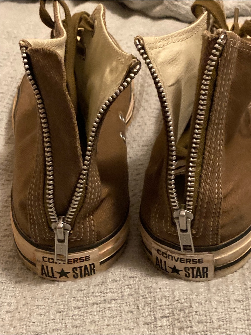 Distressed Converse Men’s High-Top Canvas Sneakers - Green/Brown Army - Picture 3 of 8
